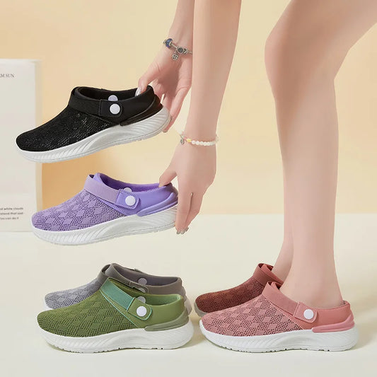 2025 summer new women's shoes fashion casual breathable mesh slippers shoes a slip-on half support shoes women's shoes