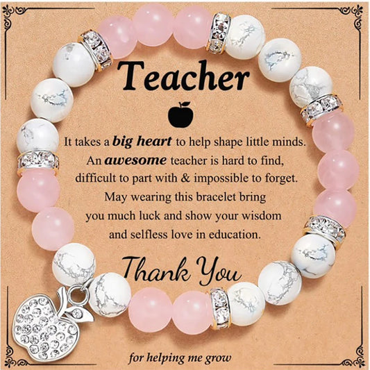Natural Stone Teacher Bracelet Gifts for Women,thank You Gifts for Teacher Meaningful Gifts for Women with Gift Message Card
