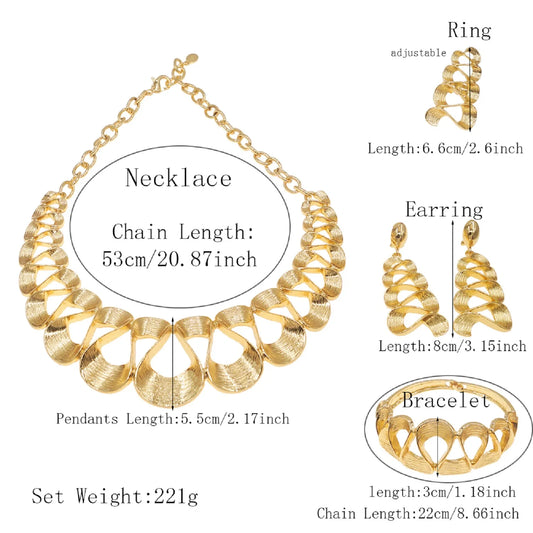 Jewelry Set For Women Gold Plated Wavy Design Fashion Delicate Pendant Necklace Earrings Wedding Holiday Women Jewelry Gifts