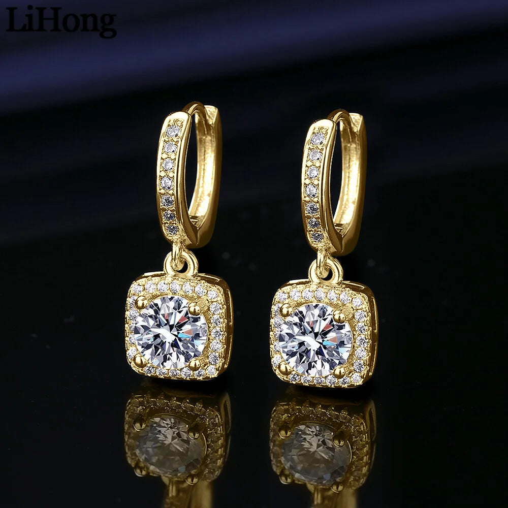 925 Sterling Silver Women's Earrings Inlaid With Square Zircon, Fashionable Banquet Party Jewelry