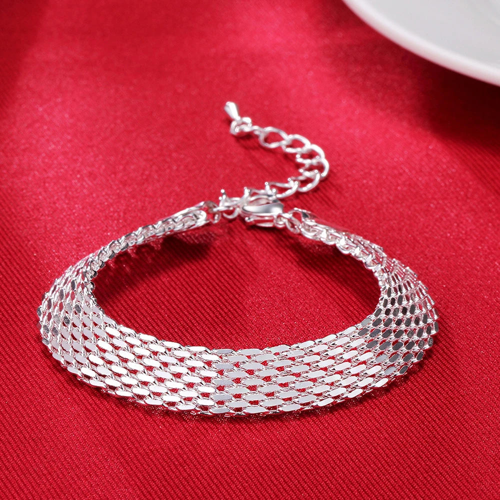 925 Sterling Silver Weave Bracelet Chain For Women Wedding Engagement Party Fashion Jewelry