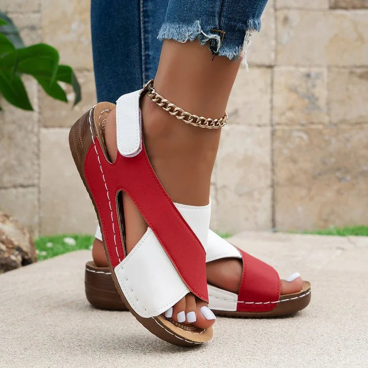New Women's Contrast Color Wedge Sandals Summer Peep Toe Non Slip Beach Shoes Woman Comfortable Platform Roman Sandalias Mujer