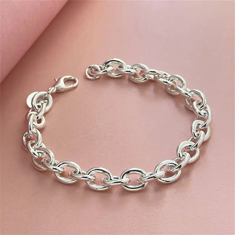 925 Sterling Silver Bracelet Buckle Basic Chain Charm Exquisite Women Fashion Wedding Party Gift Jewelry