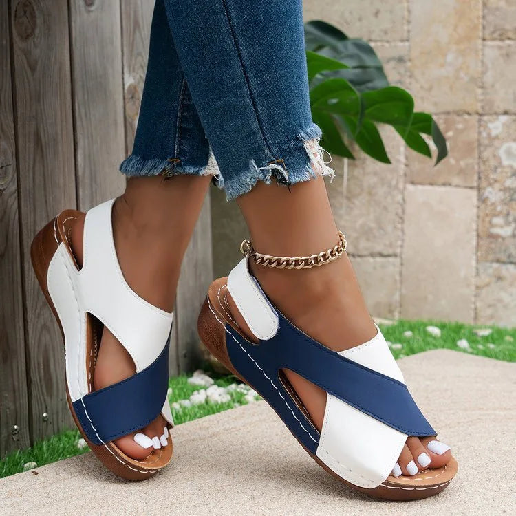 New Women's Contrast Color Wedge Sandals Summer Peep Toe Non Slip Beach Shoes Woman Comfortable Platform Roman Sandalias Mujer