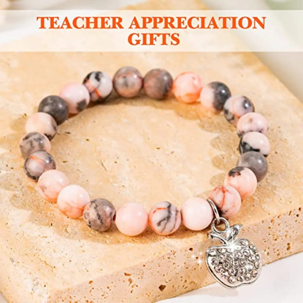 Natural Stone Teacher Bracelet Gifts for Women,thank You Gifts for Teacher Meaningful Gifts for Women with Gift Message Card