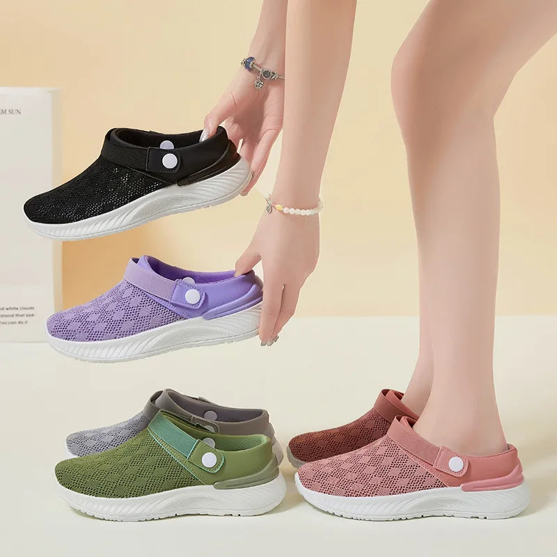 2025 summer new women's shoes fashion casual breathable mesh slippers shoes a slip-on half support shoes women's shoes