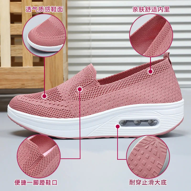 Women's shoes 2025 autumn new thick soles swing shoes Fashion fly woven casual shoes mother shoes