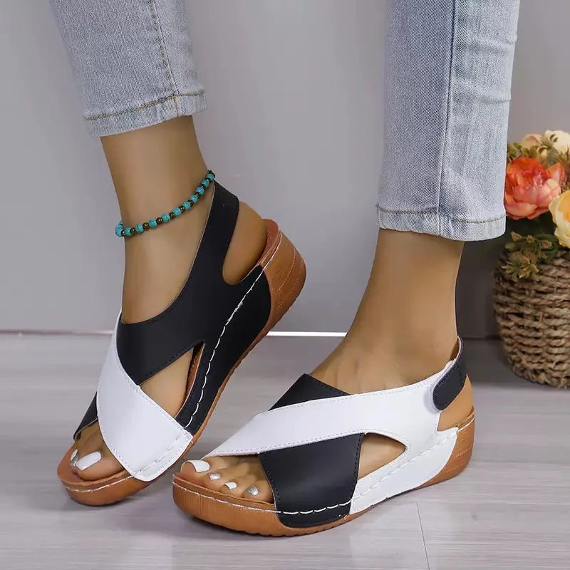New Women's Contrast Color Wedge Sandals Summer Peep Toe Non Slip Beach Shoes Woman Comfortable Platform Roman Sandalias Mujer