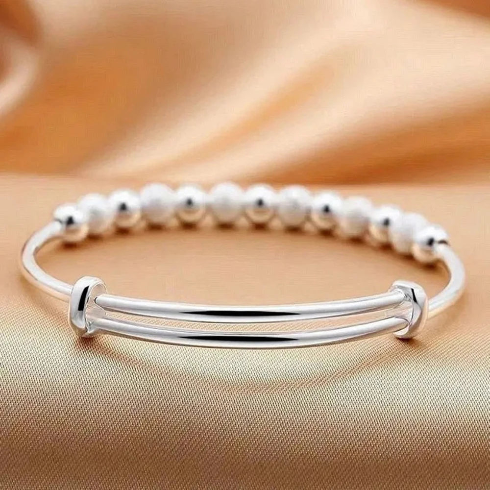925 Sterling Silver Delicate Beaded Bangle, Stylish Women's Adjustable Bangle, Accessory, Gift, Wedding Jewelry