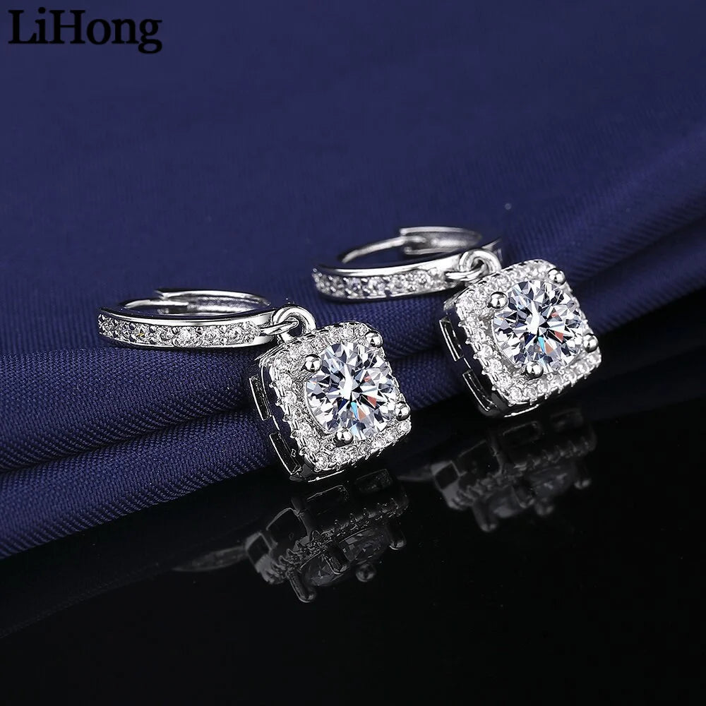 925 Sterling Silver Women's Earrings Inlaid With Square Zircon, Fashionable Banquet Party Jewelry