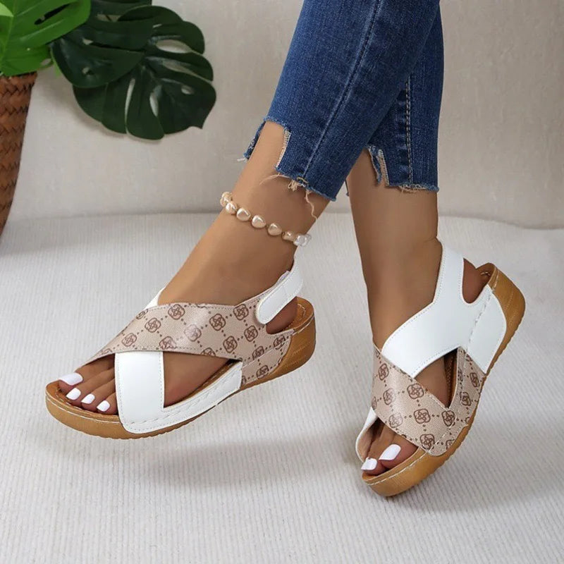 New Women's Contrast Color Wedge Sandals Summer Peep Toe Non Slip Beach Shoes Woman Comfortable Platform Roman Sandalias Mujer