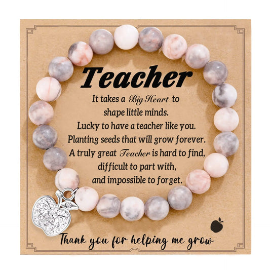 Natural Stone Teacher Bracelet Gifts for Women,thank You Gifts for Teacher Meaningful Gifts for Women with Gift Message Card