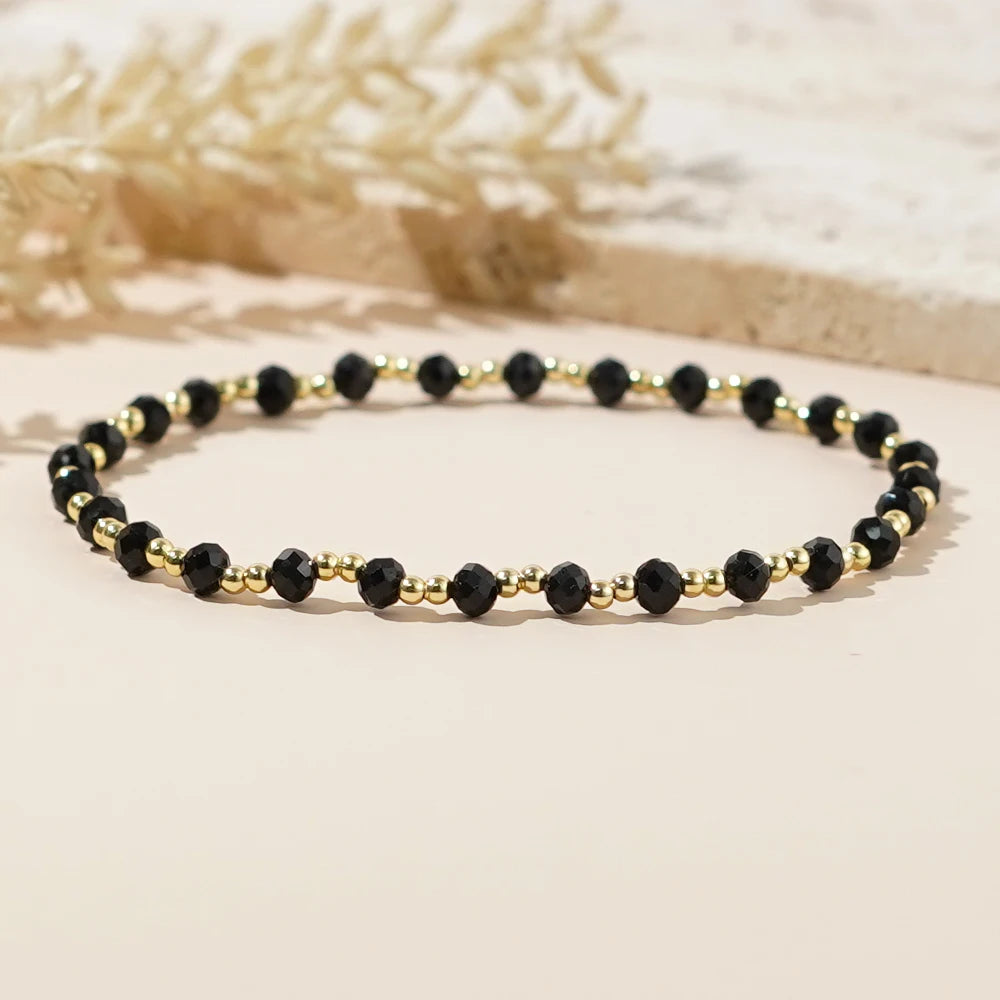 1pc Women's Fashion Bracelet Bohemian Style 2mm Copper Bead Black Crystal Bead Bracelet for Daily Gift Giving