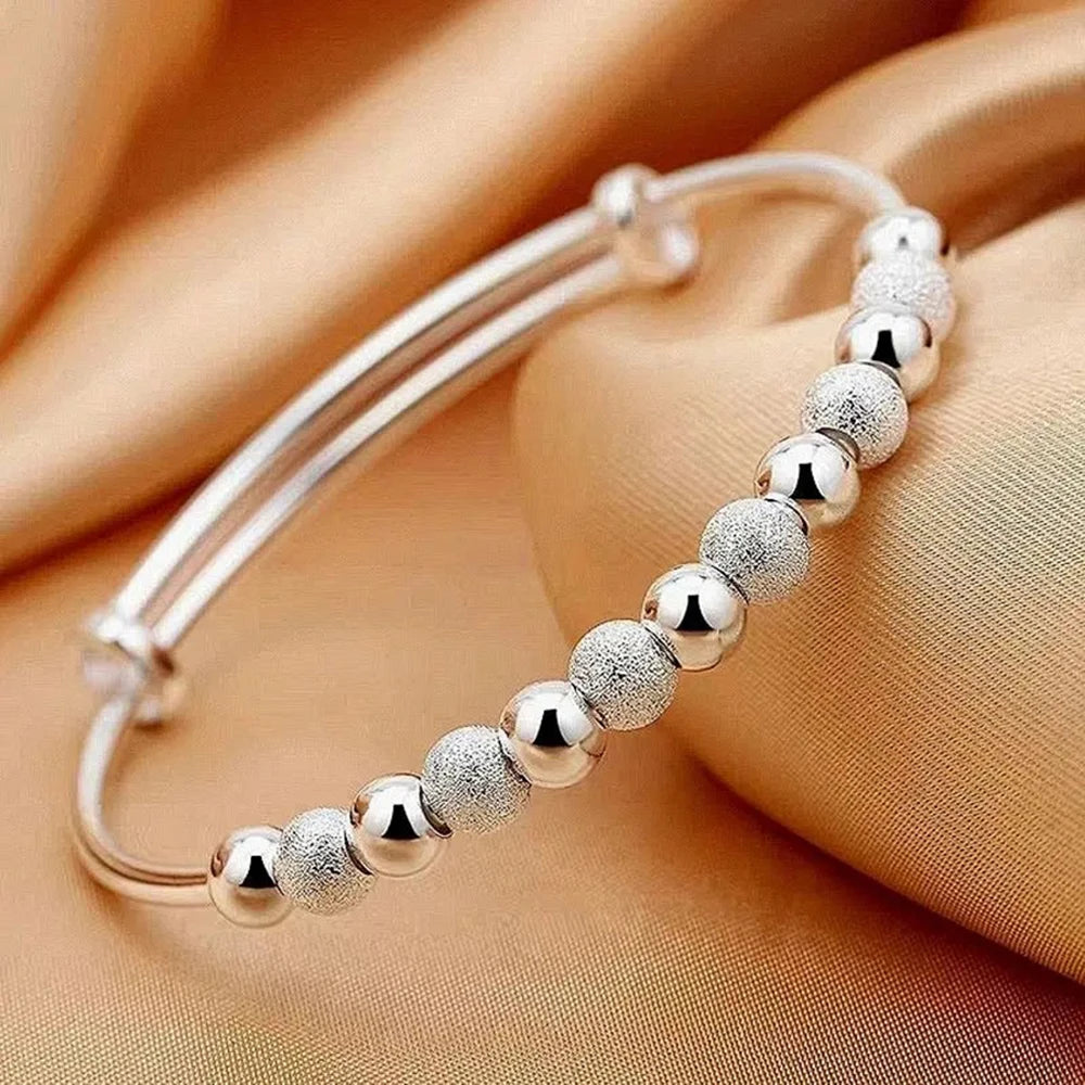925 Sterling Silver Delicate Beaded Bangle, Stylish Women's Adjustable Bangle, Accessory, Gift, Wedding Jewelry