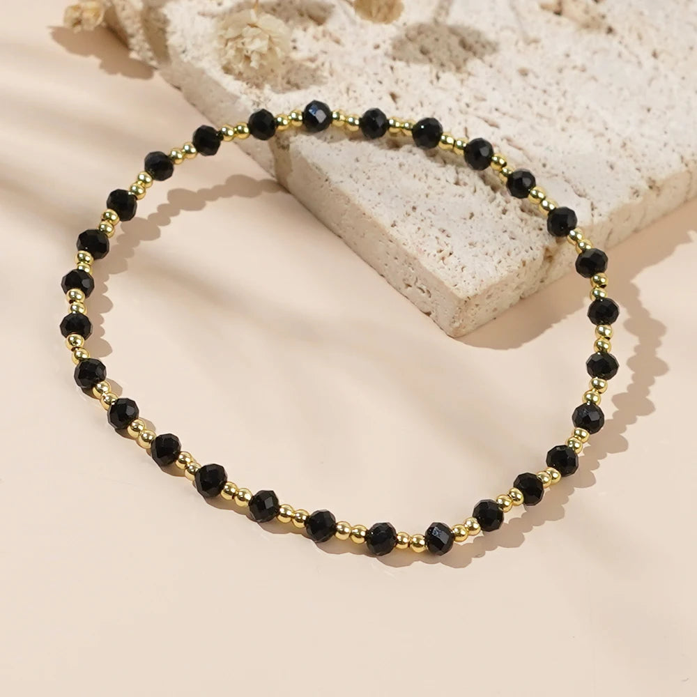 1pc Women's Fashion Bracelet Bohemian Style 2mm Copper Bead Black Crystal Bead Bracelet for Daily Gift Giving