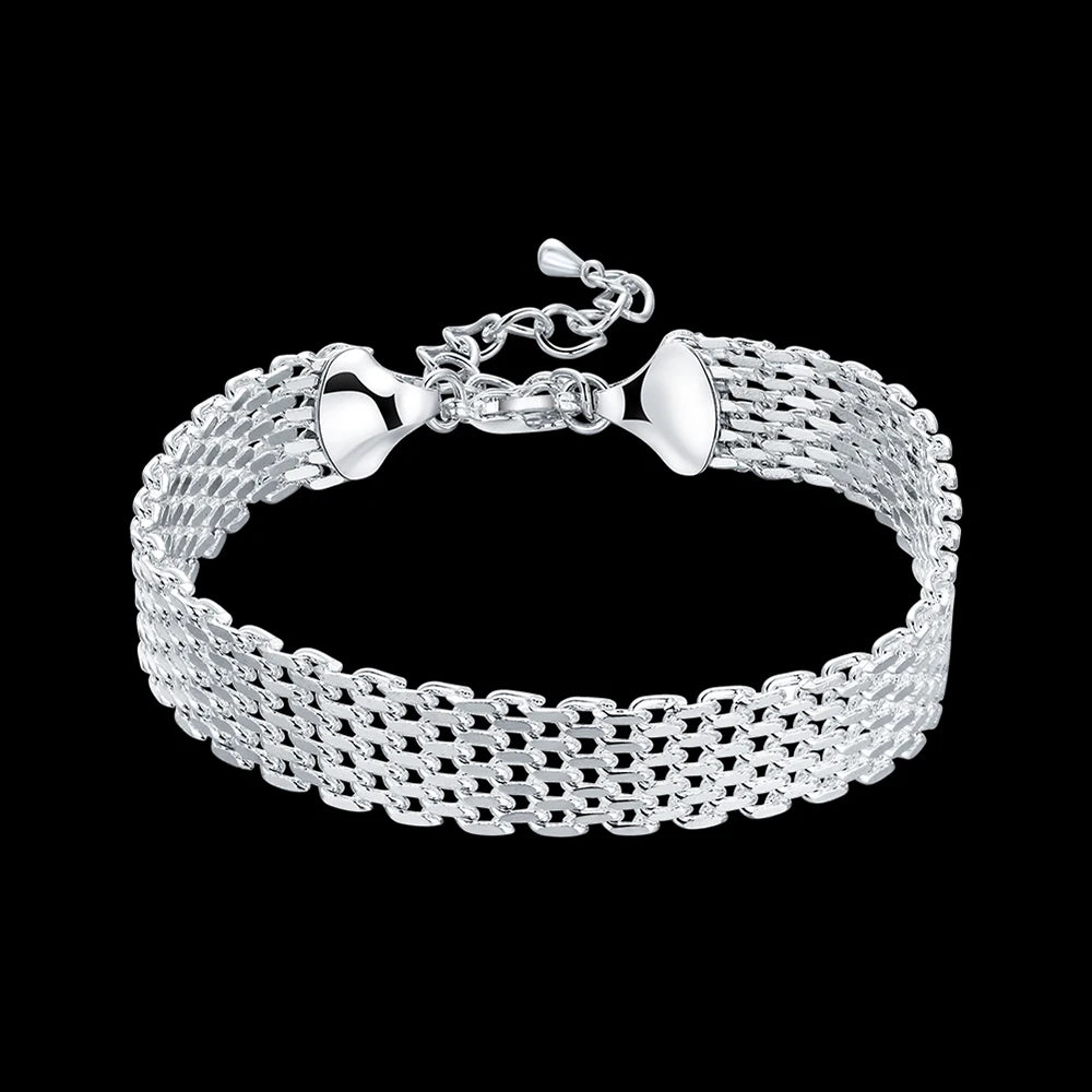 925 Sterling Silver Weave Bracelet Chain For Women Wedding Engagement Party Fashion Jewelry