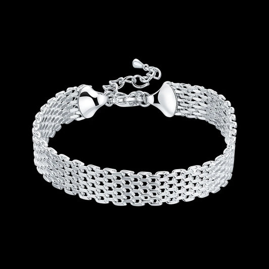 925 Sterling Silver Weave Bracelet Chain For Women Wedding Engagement Party Fashion Jewelry
