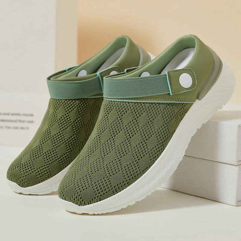 2025 summer new women's shoes fashion casual breathable mesh slippers shoes a slip-on half support shoes women's shoes