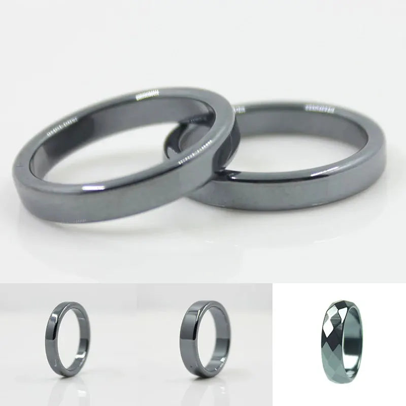 Unisex Fashion Flat Smooth Rings Hematite Jewelry Christmas Gift Simple Couple Rings For The New Year
