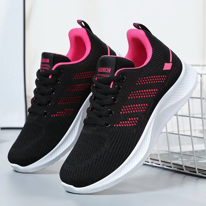 Women's Breathable Sports Shoes Casual Soft Sole Autumn Running Mesh Single Shoes Comfortable Flying Knit
