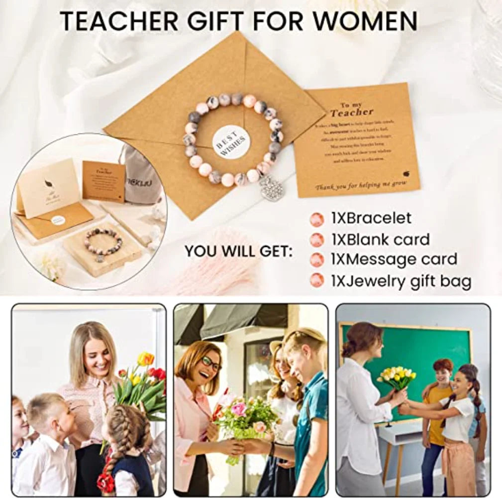 Natural Stone Teacher Bracelet Gifts for Women,thank You Gifts for Teacher Meaningful Gifts for Women with Gift Message Card