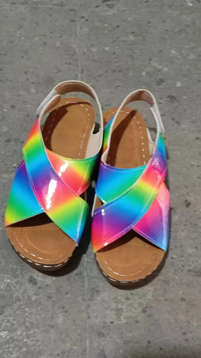 New Women's Contrast Color Wedge Sandals Summer Peep Toe Non Slip Beach Shoes Woman Comfortable Platform Roman Sandalias Mujer