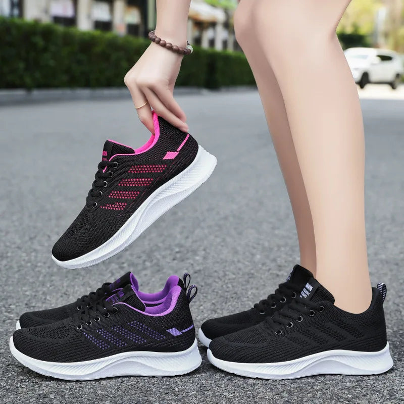 Women's Breathable Sports Shoes Casual Soft Sole Autumn Running Mesh Single Shoes Comfortable Flying Knit