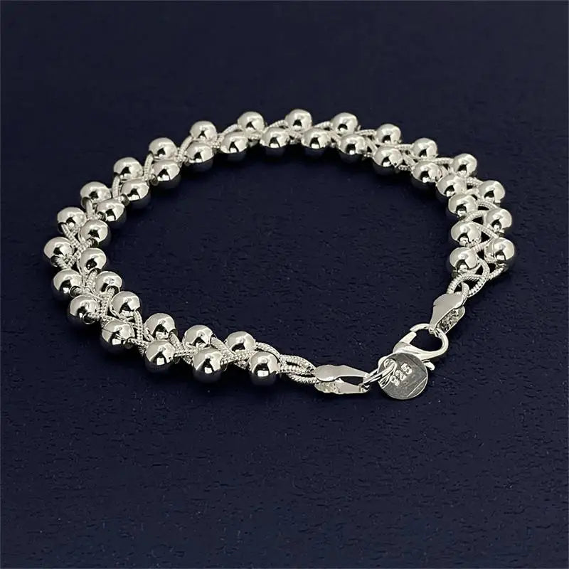 Charm 925 Sterling Silver Bracelets for Women Fine Braided beads Chain Fashion Wedding Party Christmas Gift High Quality Jewelry
