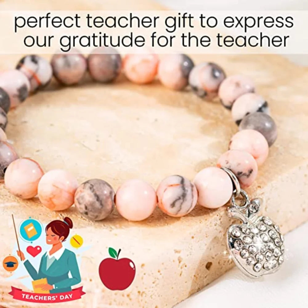 Natural Stone Teacher Bracelet Gifts for Women,thank You Gifts for Teacher Meaningful Gifts for Women with Gift Message Card