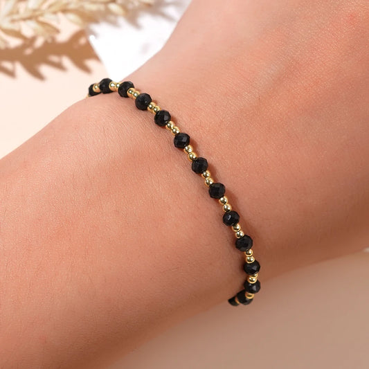 1pc Women's Fashion Bracelet Bohemian Style 2mm Copper Bead Black Crystal Bead Bracelet for Daily Gift Giving