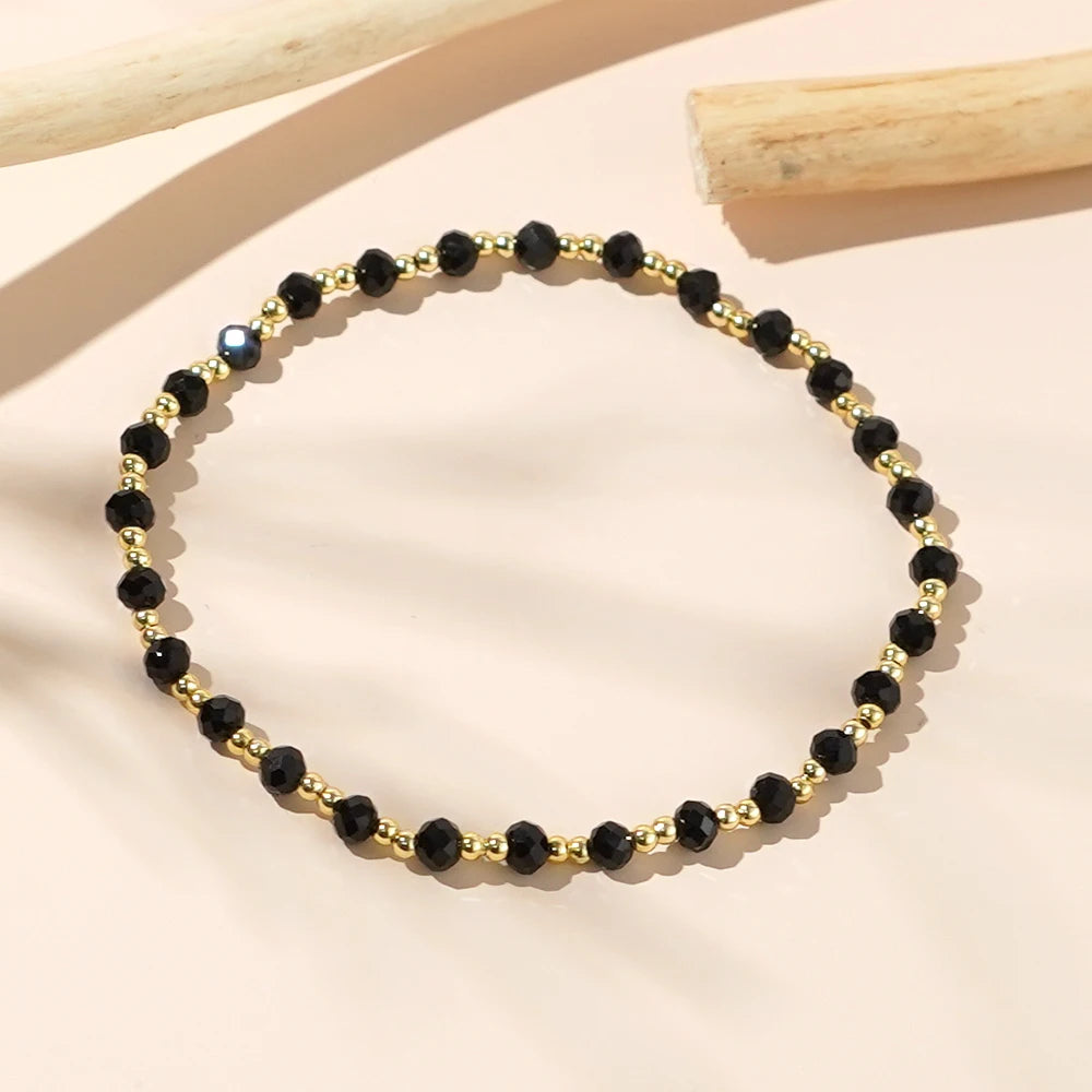1pc Women's Fashion Bracelet Bohemian Style 2mm Copper Bead Black Crystal Bead Bracelet for Daily Gift Giving