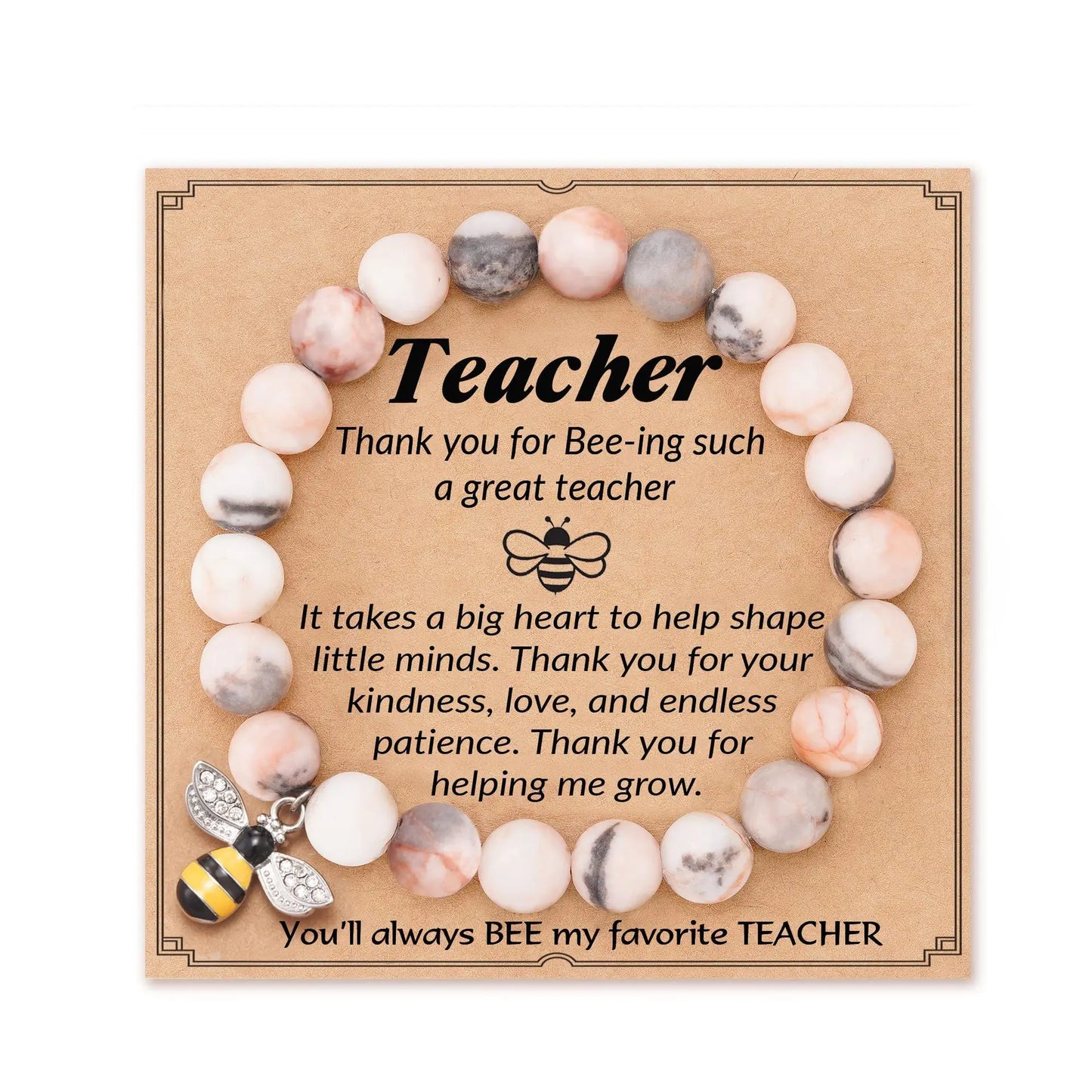 Natural Stone Teacher Bracelet Gifts for Women,thank You Gifts for Teacher Meaningful Gifts for Women with Gift Message Card