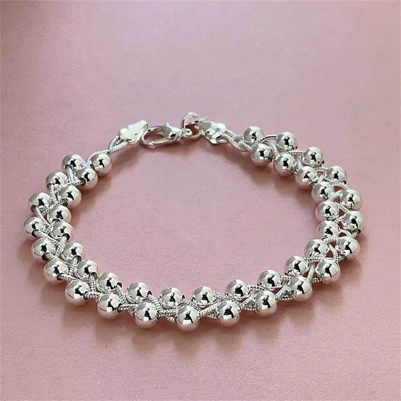 Charm 925 Sterling Silver Bracelets for Women Fine Braided beads Chain Fashion Wedding Party Christmas Gift High Quality Jewelry