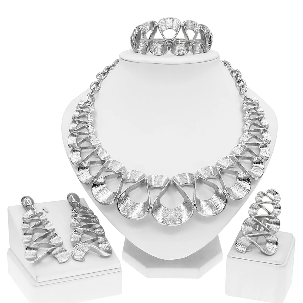 Jewelry Set For Women Gold Plated Wavy Design Fashion Delicate Pendant Necklace Earrings Wedding Holiday Women Jewelry Gifts