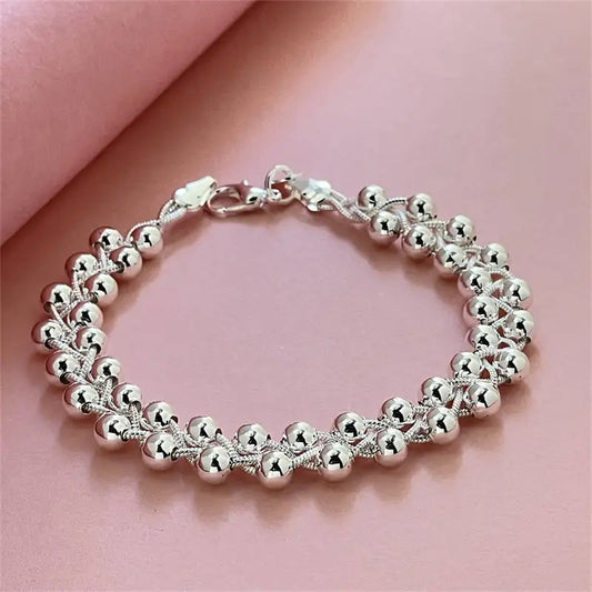 Charm 925 Sterling Silver Bracelets for Women Fine Braided beads Chain Fashion Wedding Party Christmas Gift High Quality Jewelry