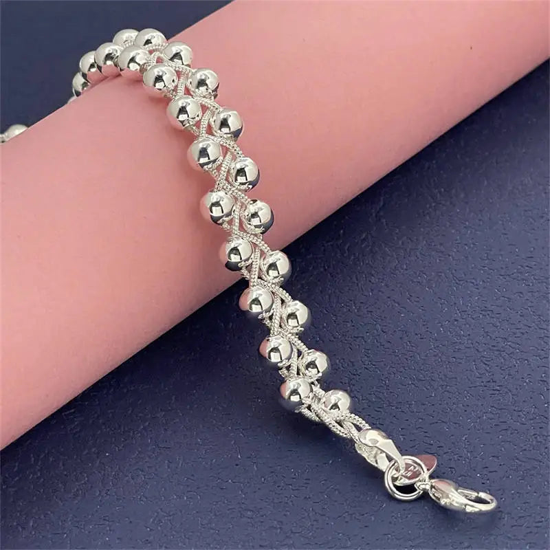 Charm 925 Sterling Silver Bracelets for Women Fine Braided beads Chain Fashion Wedding Party Christmas Gift High Quality Jewelry