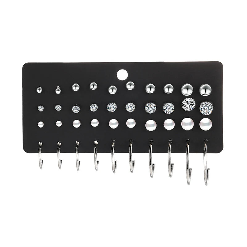 20 Pairs Women's Earrings Set Pearl Earrings For Women Bohemian Fashion Jewelry Geometric Crystal Stud Earrings