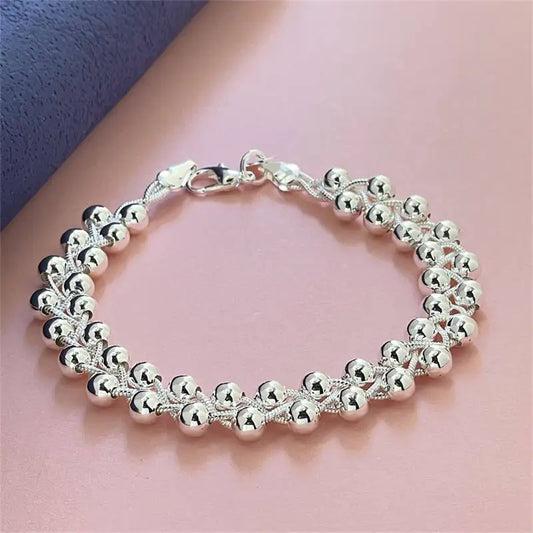Charm 925 Sterling Silver Bracelets for Women Fine Braided beads Chain Fashion Wedding Party Christmas Gift High Quality Jewelry