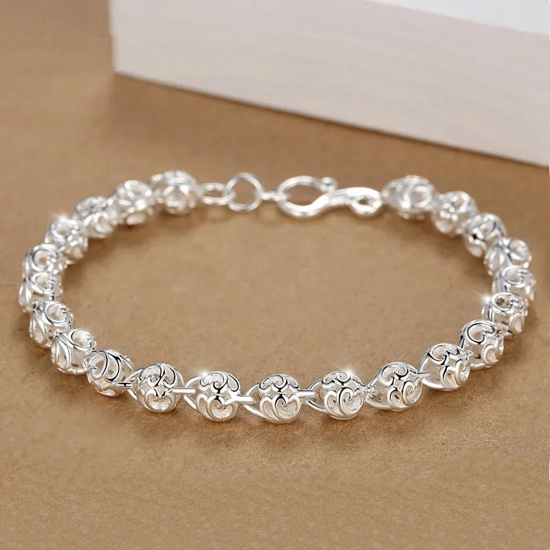 New 925 Sterling Silver Ball Bracelets For Women Luxury Designer Hollow Bead Adjustable Charm Bracelets Party Fine Jewelry Gifts
