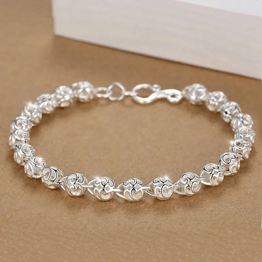New 925 Sterling Silver Ball Bracelets For Women Luxury Designer Hollow Bead Adjustable Charm Bracelets Party Fine Jewelry Gifts