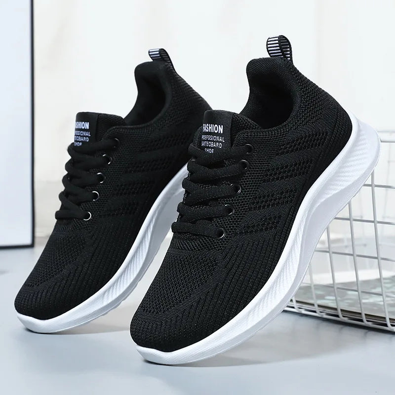 Women's Breathable Sports Shoes Casual Soft Sole Autumn Running Mesh Single Shoes Comfortable Flying Knit