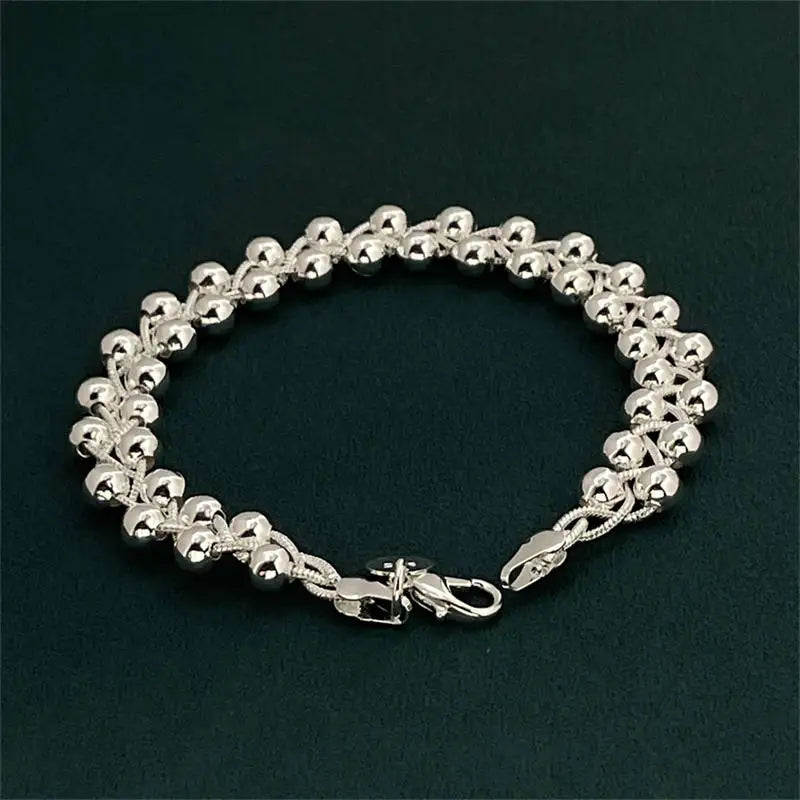 Charm 925 Sterling Silver Bracelets for Women Fine Braided beads Chain Fashion Wedding Party Christmas Gift High Quality Jewelry