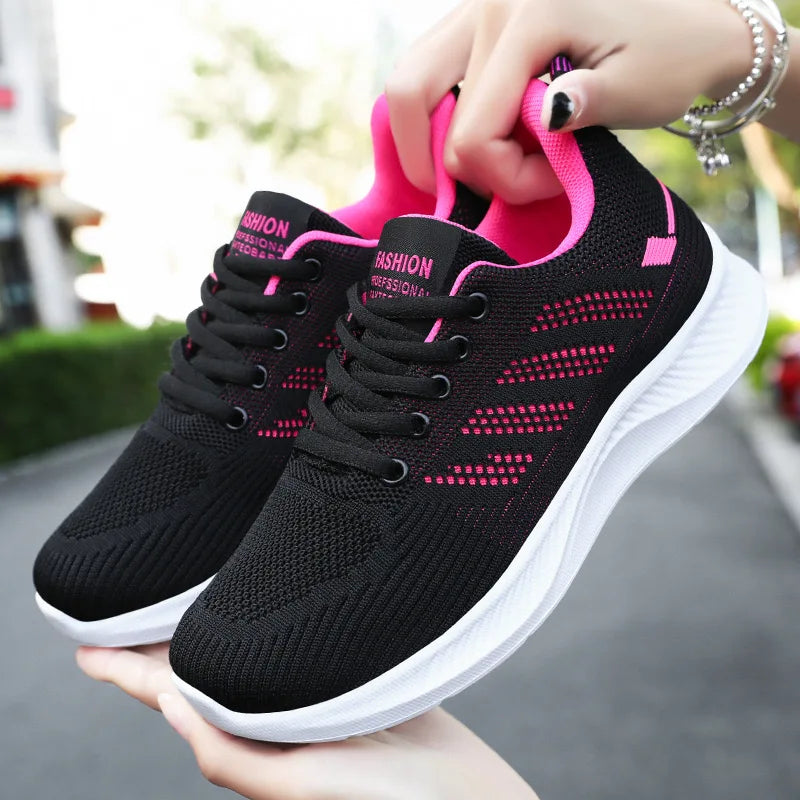 Women's Breathable Sports Shoes Casual Soft Sole Autumn Running Mesh Single Shoes Comfortable Flying Knit