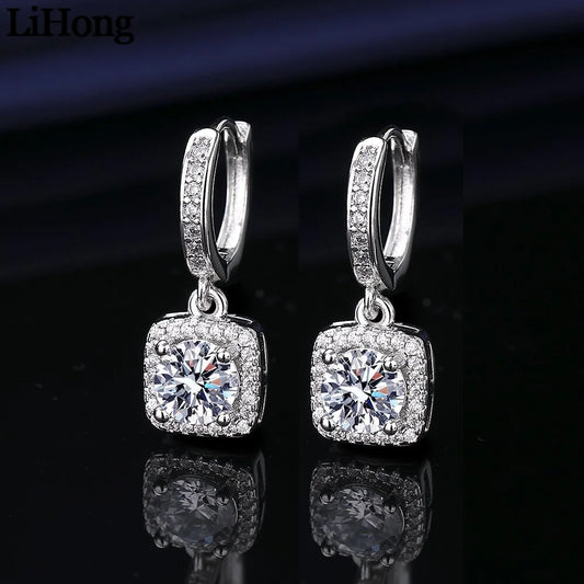 925 Sterling Silver Women's Earrings Inlaid With Square Zircon, Fashionable Banquet Party Jewelry