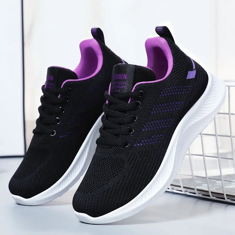 Women's Breathable Sports Shoes Casual Soft Sole Autumn Running Mesh Single Shoes Comfortable Flying Knit