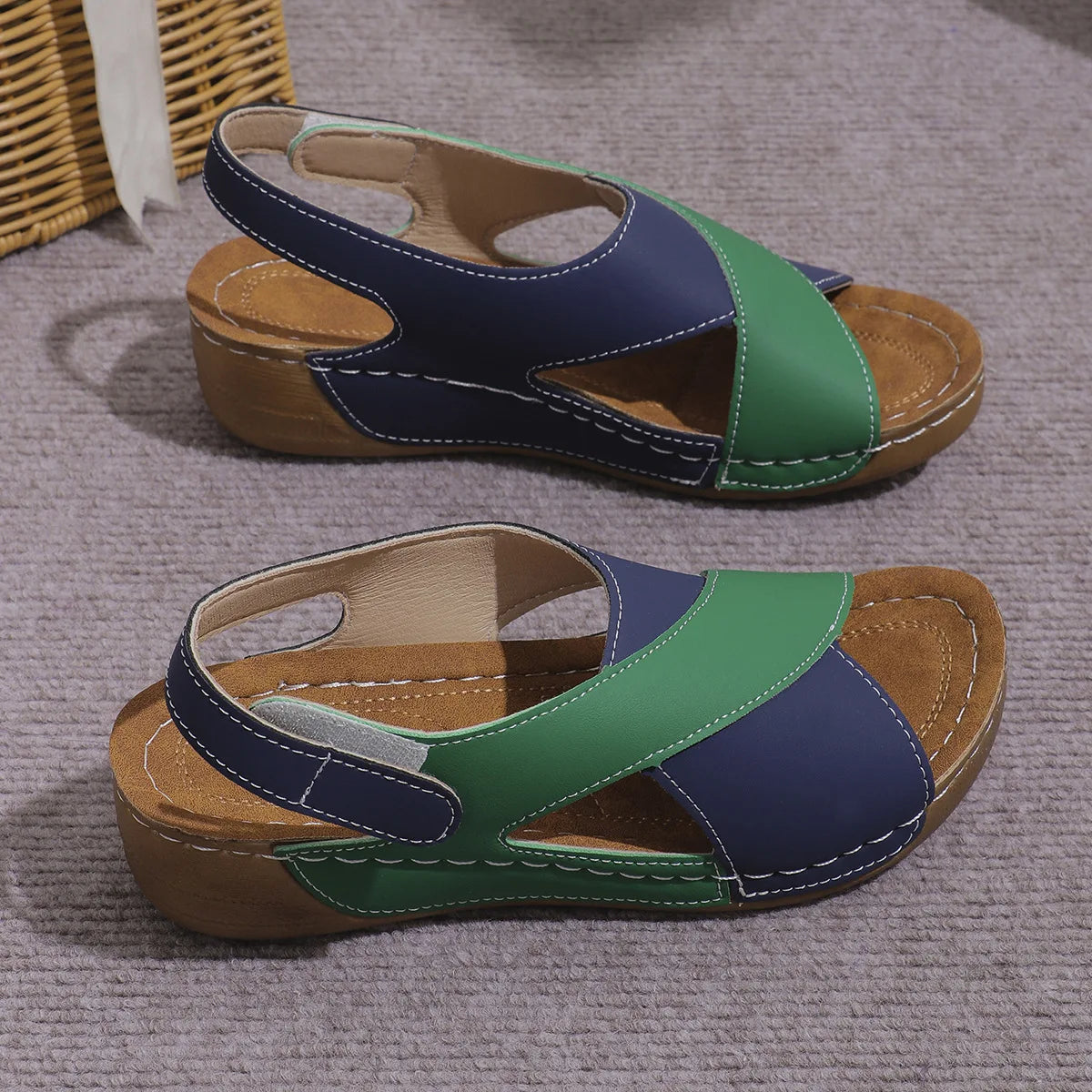 New Women's Contrast Color Wedge Sandals Summer Peep Toe Non Slip Beach Shoes Woman Comfortable Platform Roman Sandalias Mujer